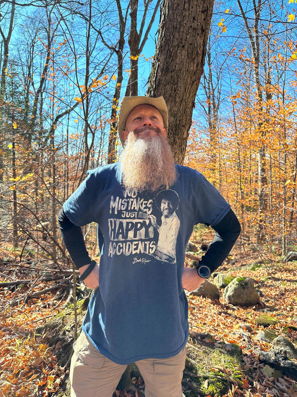 Mike enjoying a hike during peak autumn colors